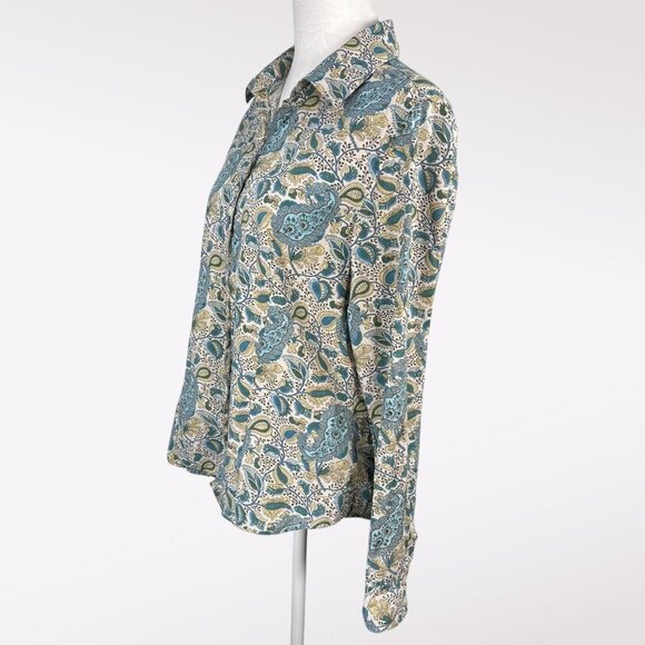 Old Navy Paisley Button Front Shirt Long Sleeve Blue Green Small - Picture 4 of 9